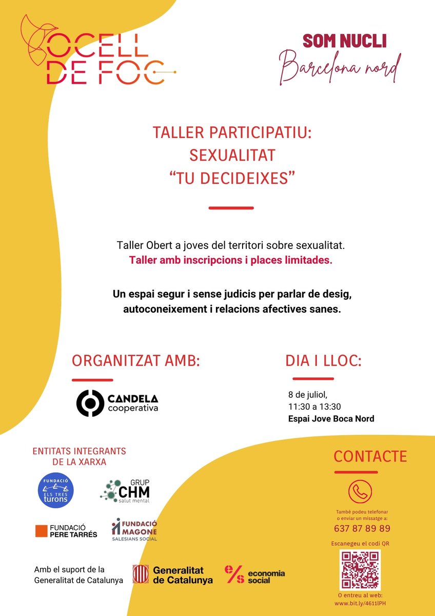 GrupCHMSM's tweet photo. 🔸 Taller participatiu: Sexualitat “Tu decideixes” 🔸

Vols parlar de sexualitat amb naturalitat, sense judicis i en un espai de confiança?

🤝Organitzar amb: Coorperativa Candela

📍 Espai Jove Boca Nord
🗓️ 8 de juliol
⏰ 11.30 a 13.30 h
🔗 Inscripcions: https://t.co/nD5AXZPpA3 https://t.co/TITa5mrdyD