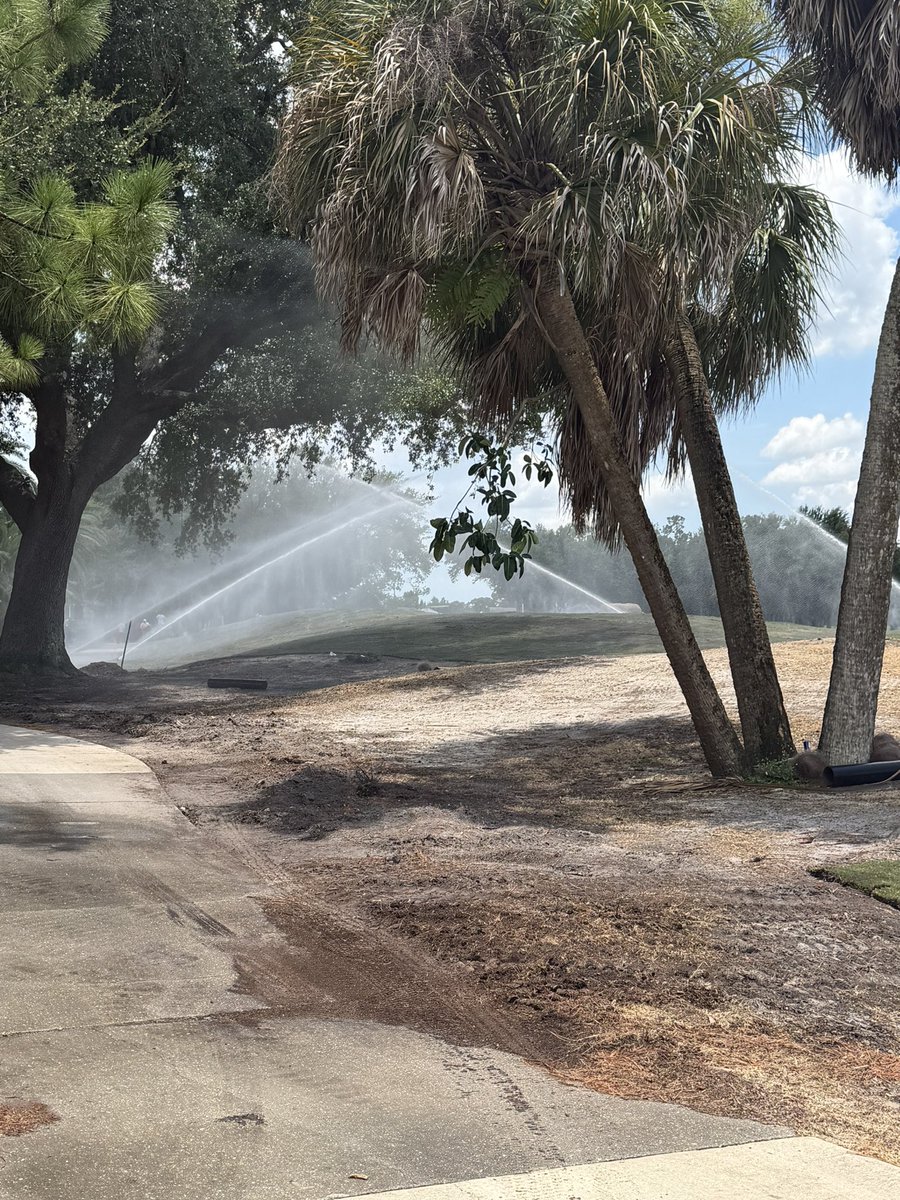 lovingturf's tweet photo. First rolls of sod going down on our hole 13 project yesterday. Sprigs today. My favorite kind of party! The transformation of this horrible is crazy. Can’t wait to share the final results. Next up, complete course redo #makingmoves #turflife #modelhole #swfl #getoutandplay https://t.co/cY9FXgEnRJ