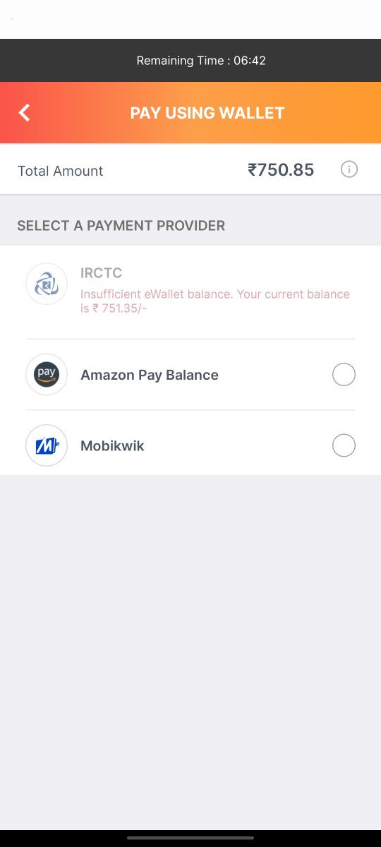 _HARE_11_'s tweet photo. Hi @IRCTCofficial, I'm trying to book a train ticket. The total fare is ₹750.85, and my IRCTC eWallet balance is ₹751.35, but it's still showing "Insufficient Balance." Could you please explain why this is happening and how I can resolve it? #IRCTC #eWallet https://t.co/LehD5du654