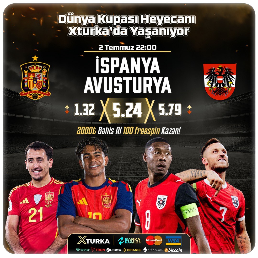 XturkaOfficial's tweet photo. İspanya 🇪🇸 - Avusturya 🇦🇹

🔥 Dünya Kupası heyecanı Xturka'da!

🎁 2.000₺ bahis al, 100 Freespin kazan!

💸 Hemen katıl, fırsatı kaçırma!

Xturka Giriş: https://t.co/5sJuc3QeuT https://t.co/wyfgecDAXl