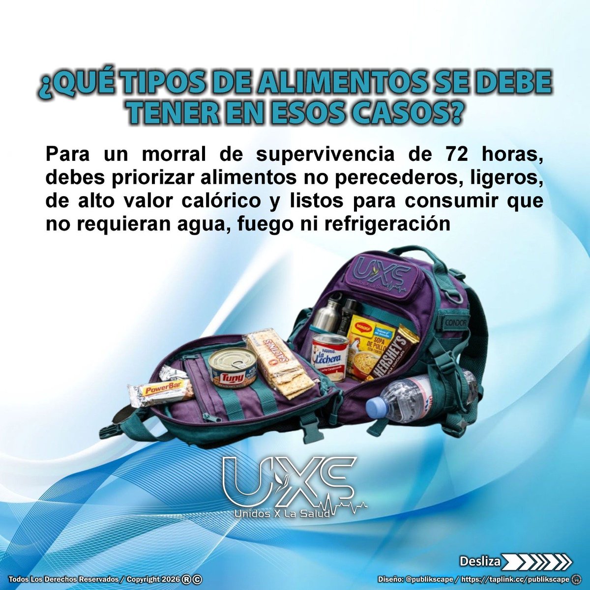 unidosx_lasalud's tweet photo. Luego de los acontecimientos ocurridos en Venezuela, es justo y necesario instruir a la población en materia de supervivencia.
En esta oportunidad te traemos una sugerencia para armar una mochila de Emergencia diseñada para durar 72 horas.
Recuerda compartir esto https://t.co/opOKxSLakz