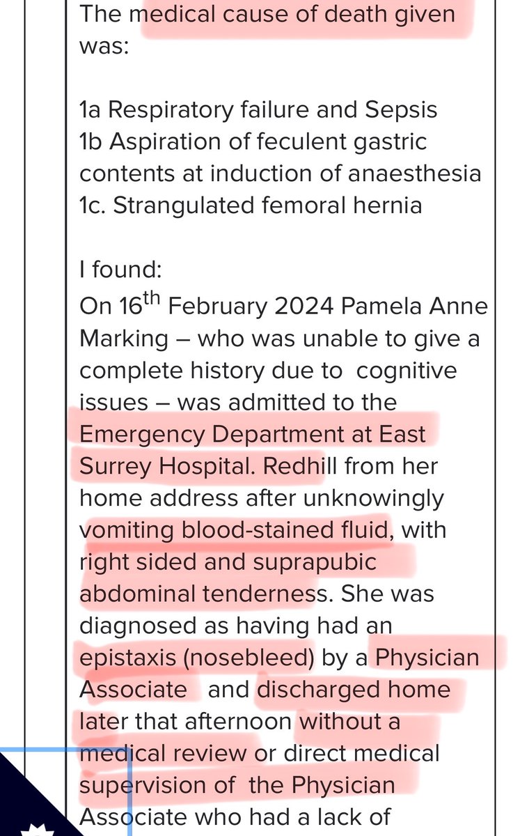 MedRegoncall1's tweet photo. 🔴 This is verging on criminality.

A Physician Assistant killed a lady by fobbing her off with a “nosebleed diagnosis” while she had a bowel obstruction and was vomiting blood. 💀☠️☠️

⭕️ The PA didn’t know how to perform a proper abdominal exam.

⭕️ They think all patients coming to the ED are just “anxious.”

⭕️ The recommendations from Leng’s review have not been actioned yet, and PAs are still being let loose on patients.

The NHS is “the envy of the world.”
