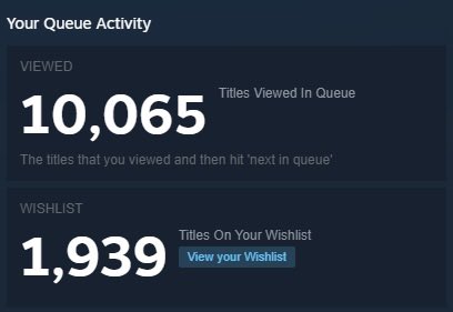 keitainoshi's tweet photo. what’s the cap for steam discovery queue because i recently hit 10k games viewed lol https://t.co/z0e449mLkw
