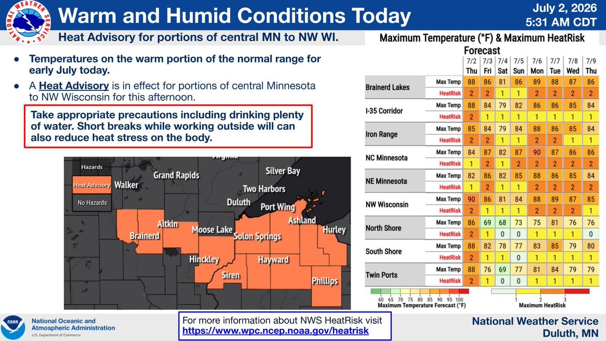 A Heat Advisory is in effect this afternoon for portions of central MN ...