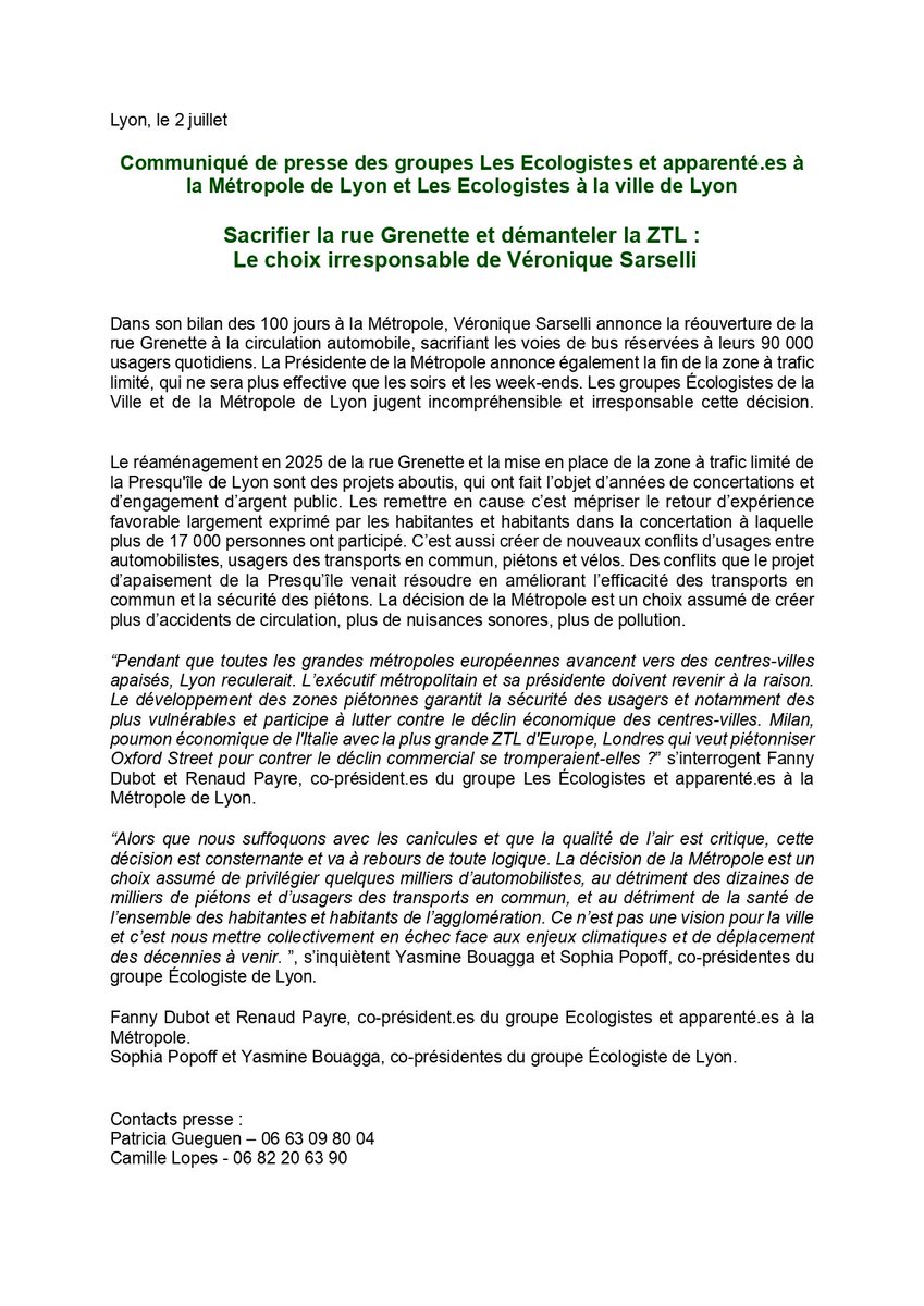 Les Écologistes - Métropole de Lyon tweet media