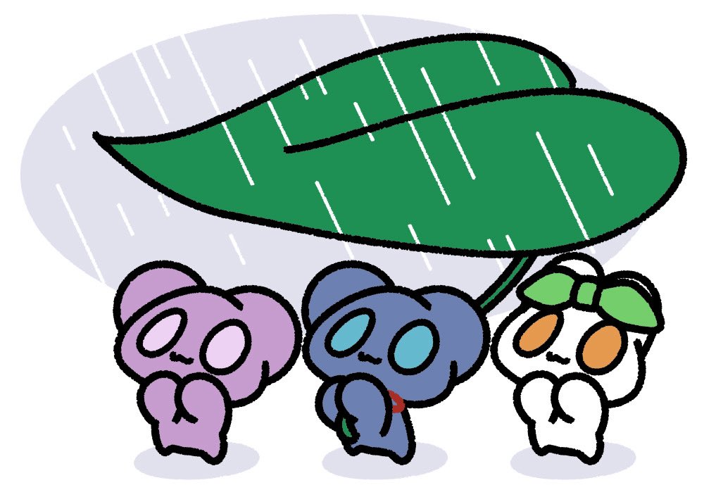 neiro315's tweet photo. 遊んでたら急に雨に降られちゃったの🧸
大きな葉っぱがあって助かった〜🌱🧸
３匹でぎゅっとまとまって雨宿りするのも楽しかったよ！🧸 https://t.co/NjrbpmdD2w