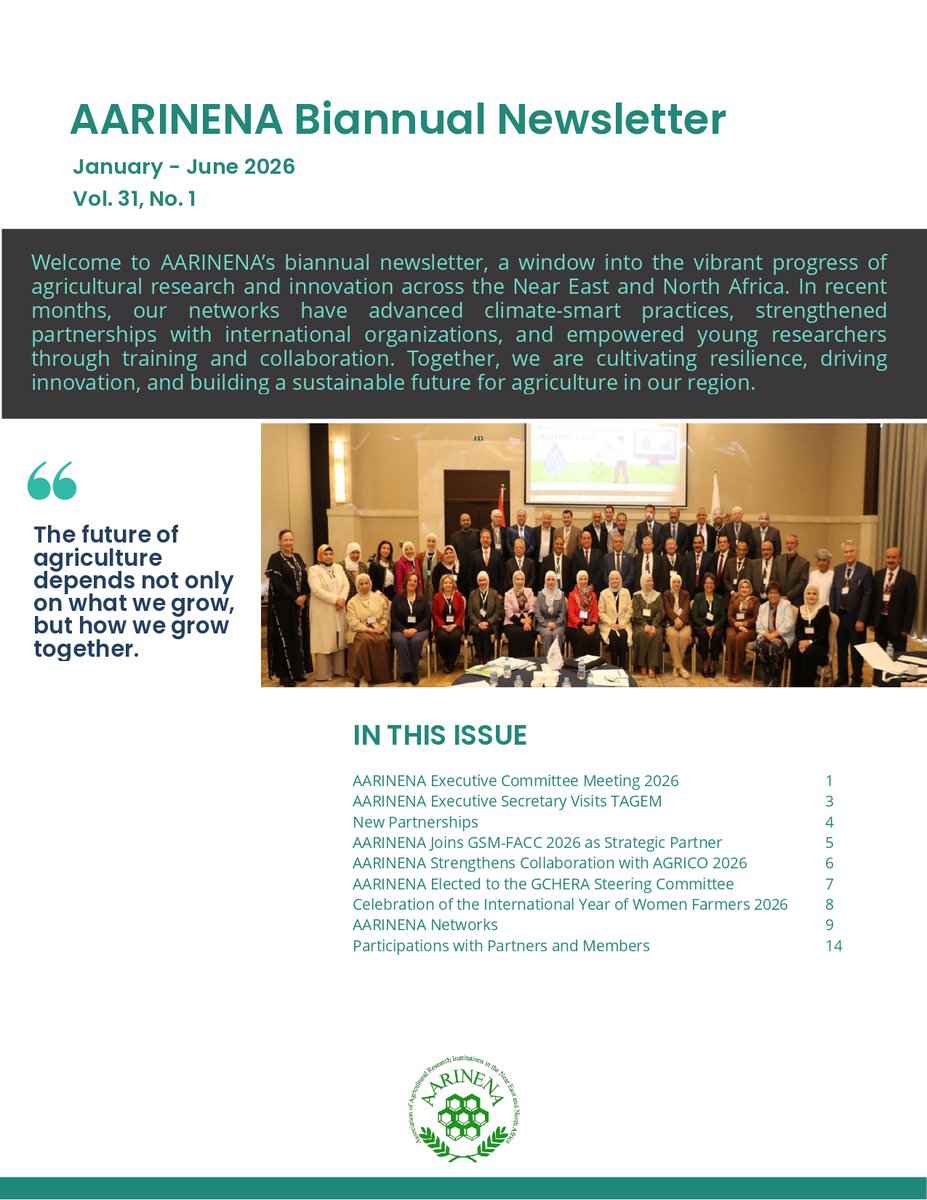 aarinena's tweet photo. 🌿AARINENA Biannual Newsletter is out now!

Highlighting key achievements, partnerships, and regional impact in agricultural research and innovation across the Near East and North Africa.

📖 Read it here: https://t.co/c3qnno7qlm https://t.co/G8JI0gAKSr