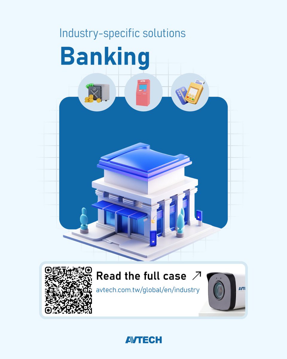 AVTECHSECURITY's tweet photo. 🏦 Banking security goes beyond simple surveillance.

Discover how AVTECH's Banking Solution helps protect customers, employees, ATMs, and other critical areas with AI-powered surveillance.

🔗 Scan the QR code or follow the link to learn more. https://t.co/NWiCoQv8Om