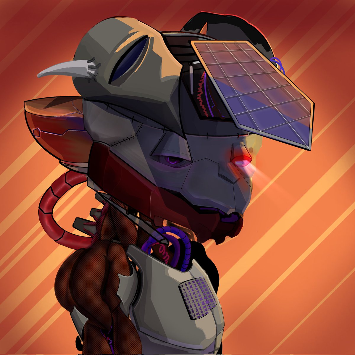 Stochastiswolfe's tweet photo. My 1/1 entry for the @GoatsOfSolana art contest.

From an age long forgotten, a cybernetic relic of awesome efficiency awakens.

In this new world he is called PNG 10012. But once a very long time ago, he was called G.O.A.T

this took me 23hrs to settle.
Process 👇. https://t.co/vsgjstsXFF