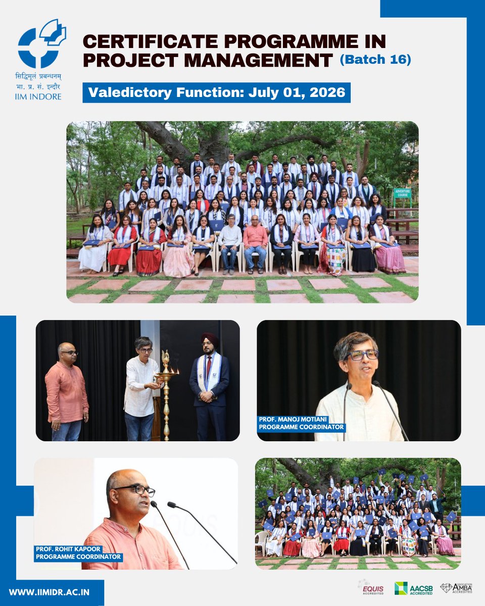 IIMIndoreEE's tweet photo. #ExecutiveEducation | @IIM_I conducted the valedictory ceremony of the Certificate Programme in Project Management on July 1, celebrating the successful completion of a transformative learning journey for a distinguished cohort of professionals.

#IIMIndore #IIMI #Learning https://t.co/7wC72AZva4