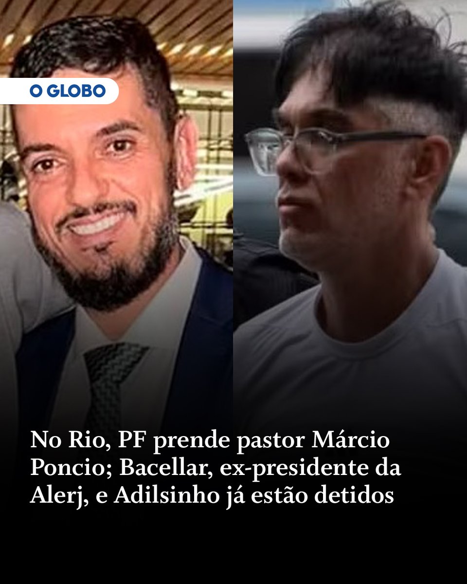 JornalOGlobo's tweet photo. INVESTIGAÇÃO | A Polícia Federal deflagrou, na manhã desta quinta-feira, a quinta fase da Operação Unha e Carne para apurar indícios de lavagem de dinheiro praticada pelo “capo da nova cúpula do jogo do bicho" e possível ramificação do esquema junto a integrantes dos Poderes Executivo e Legislativo do Estado do Rio.

Na ação, os agentes cumprem três mandados de prisão preventiva e 14 de busca e apreensão. Entre os alvos estão o ex-presidente da Assembleia Legislativa do Rio (Alerj) Rodrigo Bacellar, o contraventor Adilsinho — ambos já presos — e o pastor Márcio Poncio. As informações são da GloboNews.

Leia em https://t.co/wFvmXlwU5a