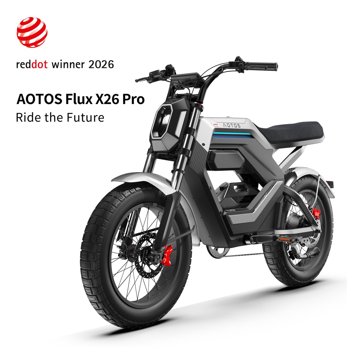 AOTOS_official's tweet photo. Big milestone for the AOTOS team — Flux X26 Pro is officially a Red Dot Winner 2026.

Flux X26 Pro has received the Red Dot Award 2026 for Product Design, recognizing our vision of combining performance, design, and everyday usability into a new urban riding experience.

From Kickstarter to the road, it' s been amazing seeing Flux X26 grow into something riders around the world genuinely connect with. More exciting things are on the way.

Learn more: https://t.co/qJXd2hy0ap