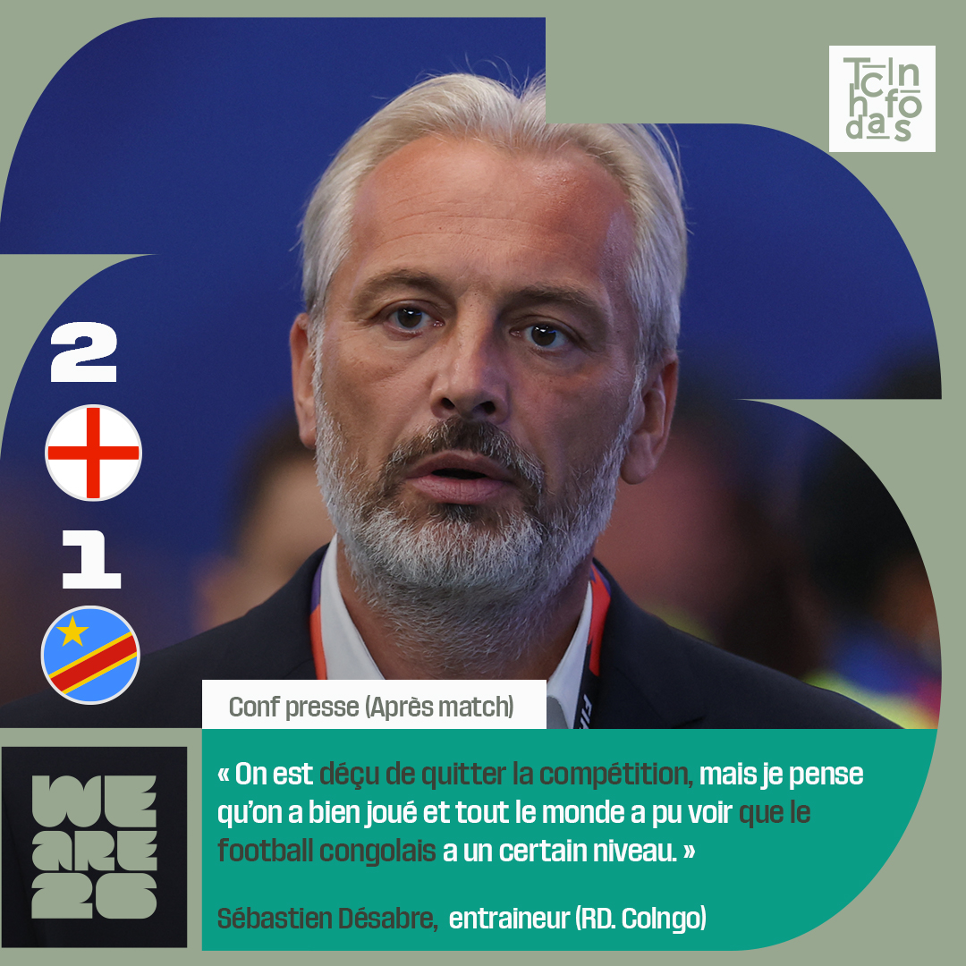 tchadinfos's tweet photo. Après l’élimination de la RD Congo 🇨🇩 face à l’ Angleterre 🏴 , Sébastien Desabre retient la prestation courageuse des Léopards. Le sélectionneur estime que son équipe a montré au monde que le football congolais possède un vrai niveau.
#FIFAWorldCup #CODENG #RDC #Angleterre https://t.co/dmj2aQkmid