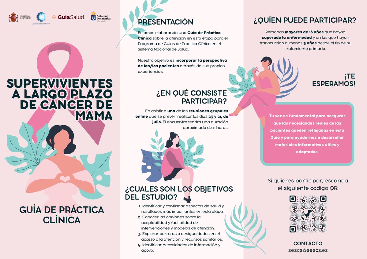 _SESCS_'s tweet photo. 📢 Buscamos personas supervivientes a largo plazo de #CáncerDeMama para participar en un estudio realizado en el marco de la #GPC sobre la Atención a Personas Supervivientes a Largo Plazo de Cáncer de Mama, coordinada por @GuiaSalud.
¿Quién y cómo puede participar? Te contamos👇 https://t.co/kylZXBnScZ