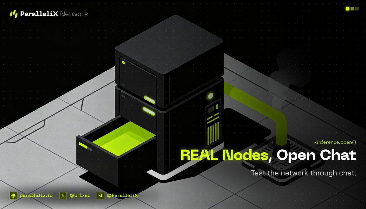 prlxai's tweet photo. No account. No API key. A real node still serves the reply.
Closed demos hide the machine.
ParalleliX AI shows the servedBy node ID on every answer.
Open https://t.co/Bx4gbdM0cE and test the network itself.
#ParalleliX #AI #FreeMode https://t.co/YdOOjUhwl8