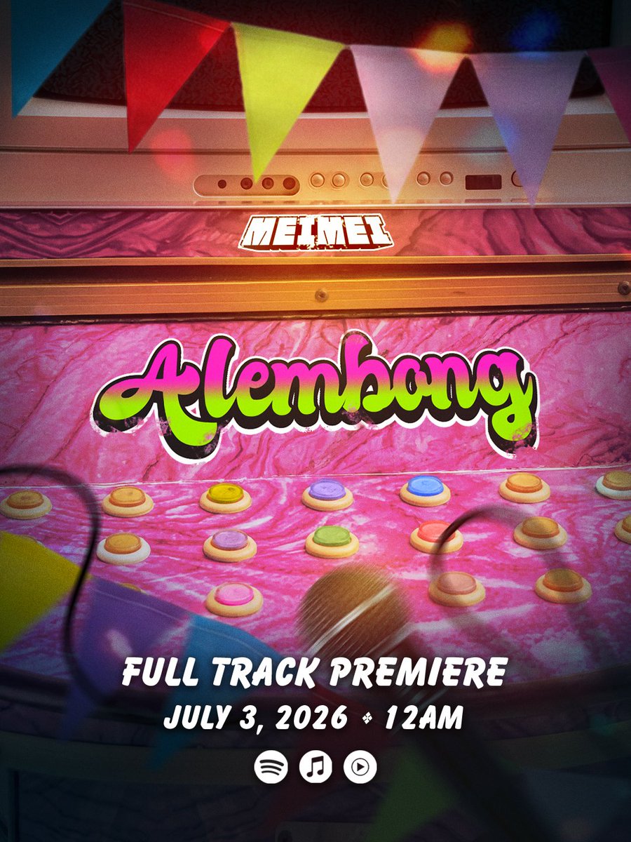 meimei_music_ph's tweet photo. Ilang oras na lang! 👀✨
Abangan na po mamayang 12:00 AM, July 3! 🥳

I-on na ang notifications at sabay-sabay tayong kiligin sa kakaibang dating ng ALEMBONG sa lahat ng music streaming platforms! 💃💋💕

#MeiMei #WeAreMeiMei #Alembong #HelloPo https://t.co/VYg1vjbfMc