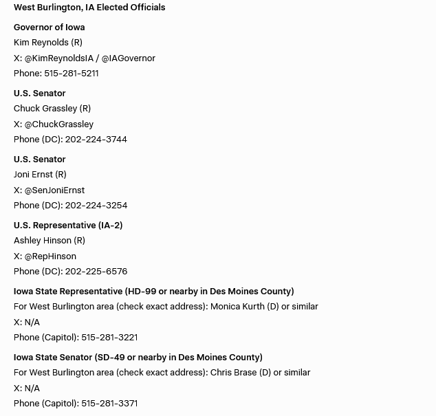 TruthNetwork24's tweet photo. Good Morning @IAGovernor @AmerMedicalAssn 

These Three Facilities cannot support these roles going to foreigners.  We must disallow foreigners in Medicine or we will suffer increased costs from increased liability claims, especially now that we know many were purchased credentials.

Burlington Neurology & Sleep, Great River Health System, and Southwest Iowa regional Medical Center...

SHAME!

IOWANS

Call your local officials shown in picture below: