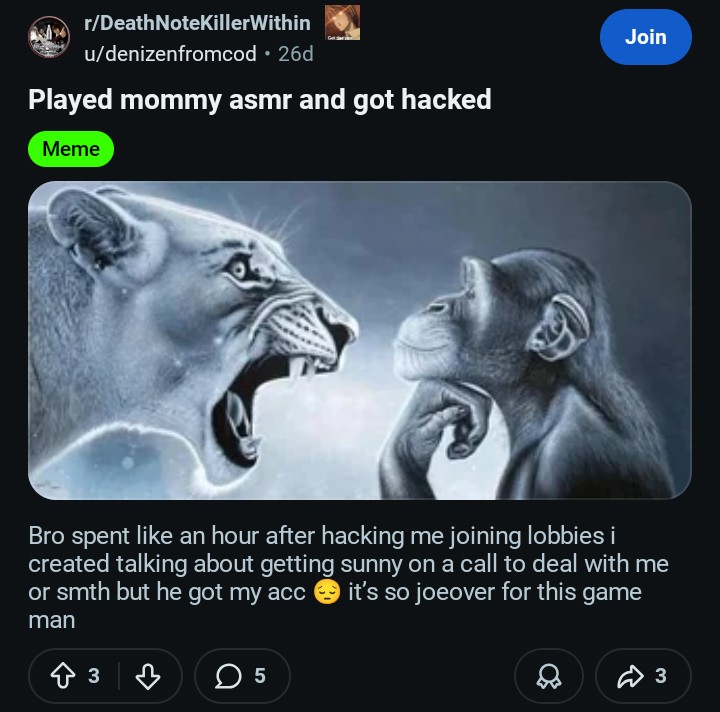 deathnote4dbd_'s tweet photo. dude what is goin on in the death note killer within subreddit😭😭🙏🙏 https://t.co/Zs6HIoSp0g
