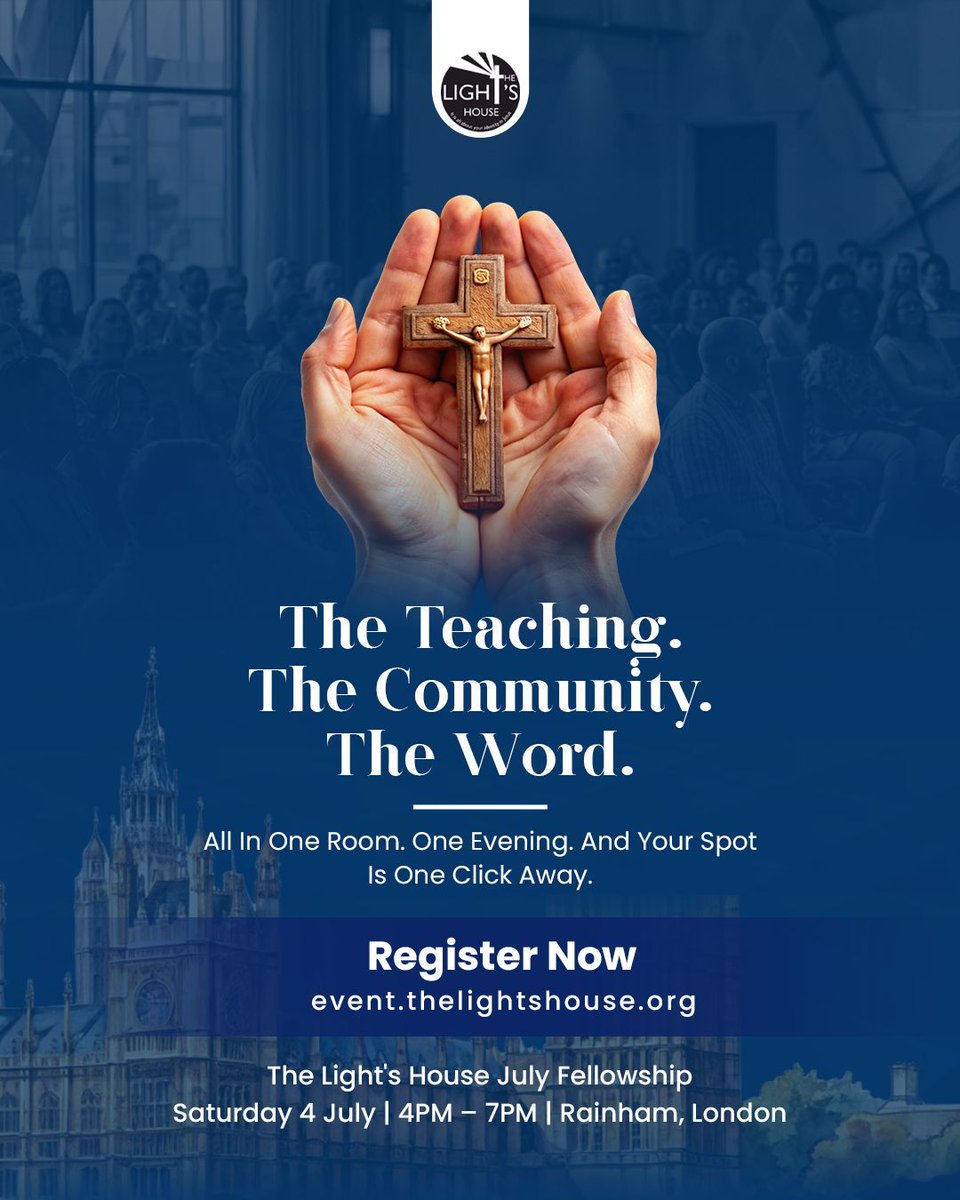 thelightshouse's tweet photo. The teaching. The community. The Word.

All in one room. One evening.
Your spot is one click away.

📅 4 July | 4PM–7PM | Rainham, London

🎟️ FREE
👇 Register now:
https://t.co/ejbStZX6Ct

#JulyFellowship #TheLightsHouse #London #July4th #KingdomGathering #FreeEvent https://t.co/IWwybyY7EL