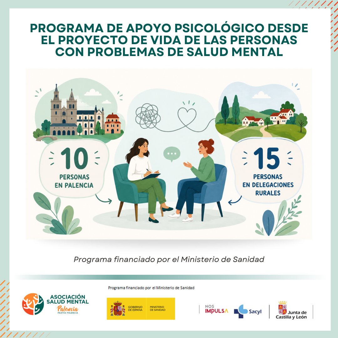 SaludMentalPal's tweet photo. 💙 Finaliza el Programa de Apoyo Psicológico, gracias al que se ha atendido a 25 personas en Palencia y delegaciones rurales. Gracias al Ministerio de Sanidad por hacerlo posible.

#saludmental #apoyopsicologico #proyectodevida
@jcyl @sanidadgob https://t.co/H6snZAXG9z
