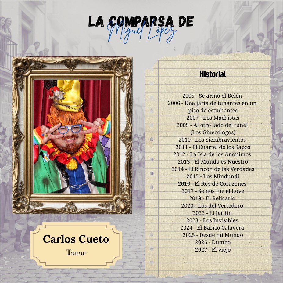 Comparsaml's tweet photo. 🎭 Seguimos con las presentaciones… 🎭

Ahora es el turno de Cueto. Si existiera un diccionario del Carnaval, sería él. Experiencia, conocimiento y una voz que aportará muchísimo a este grupo. Compromiso, ilusión y ganas de darlo todo en este 2027.

🎭¡Bienvenido a tu comparsa🎭 https://t.co/2GkDOAJjGs