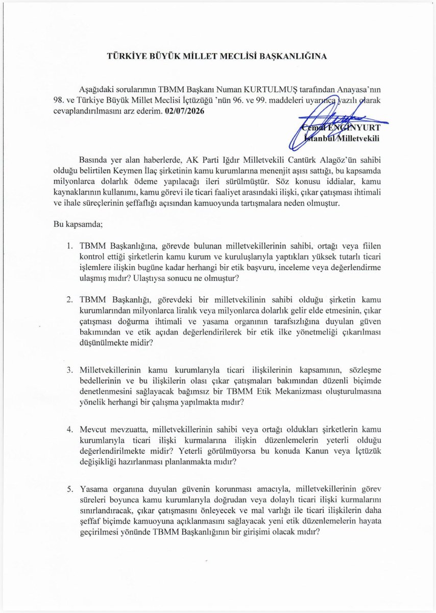cenginyurt52's tweet photo. AKP Milletvekili Cantürk Alagöz’ün sahibi olduğu şirket aracılığıyla devlete milyonlarca dolarlık satış yapması kamu vicdanına, ahlaka sığar mı? Milletvekilliği kamu hizmeti midir, kamu üzerinden ticaret yapmak mıdır? https://t.co/UecPjm4JSe
