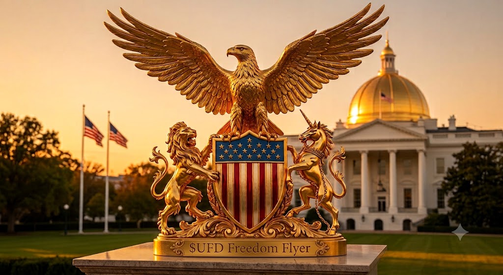 VJLvEekhout's tweet photo. True freedom isn’t just a concept; it’s a standard. The $UFD Freedom Flyer represents a sovereign future—where we break the chains of debt, claim our prosperity, and fly high above the burdens of the past. The future is golden, and it belongs to the fiat free. 🦅✨ #FreedomFlyer #GOLD #FinancialFreedom