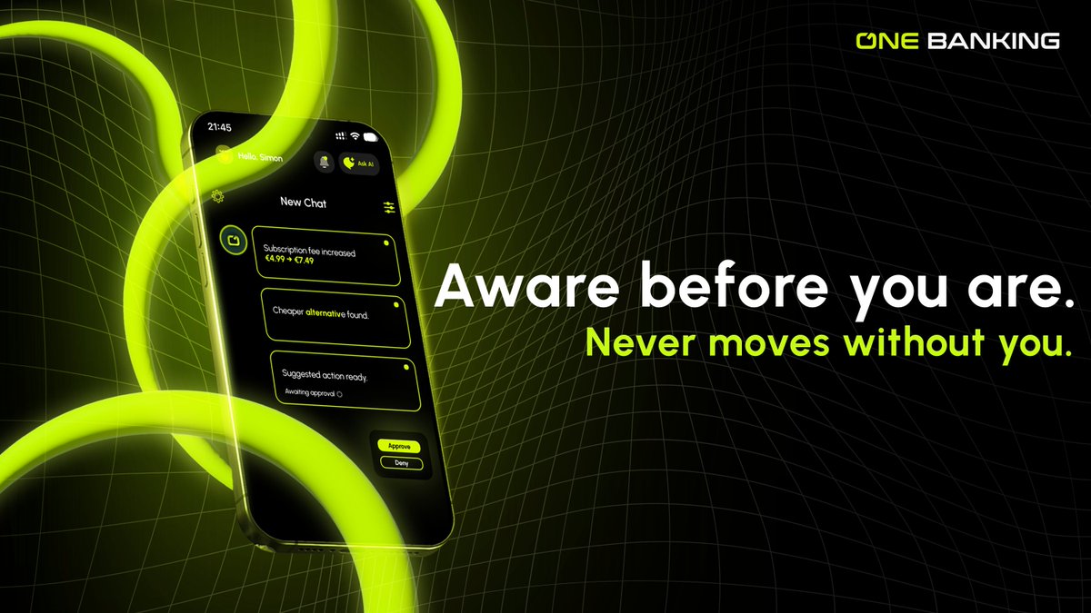 onebanking_app's tweet photo. What does AI-native actually mean for your daily life?

Your account notices patterns before you do:
→ Flags a fee increase.
→ Finds a cheaper option.
→ Suggests a move.
Then waits for your approval.

Intelligence is not automation.
It is awareness.

Join the movement ↓
https://t.co/hCi74raFoS