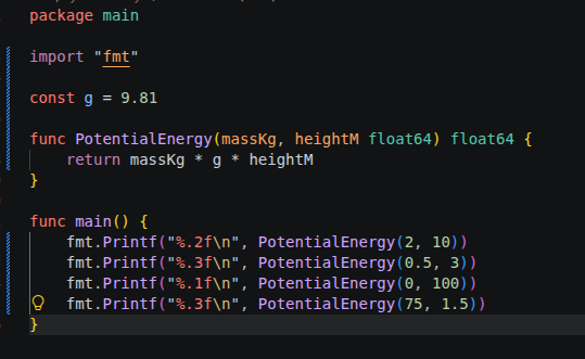 carrotdev_'s tweet photo. TIL: Go const g = 9.81 is compile-time and immutable — define physics constants once at  package level, not as magic numbers scattered through your formulas. Untyped consts even  adapt to the float context they're used in.
 #golang https://t.co/gioQJhbLaD