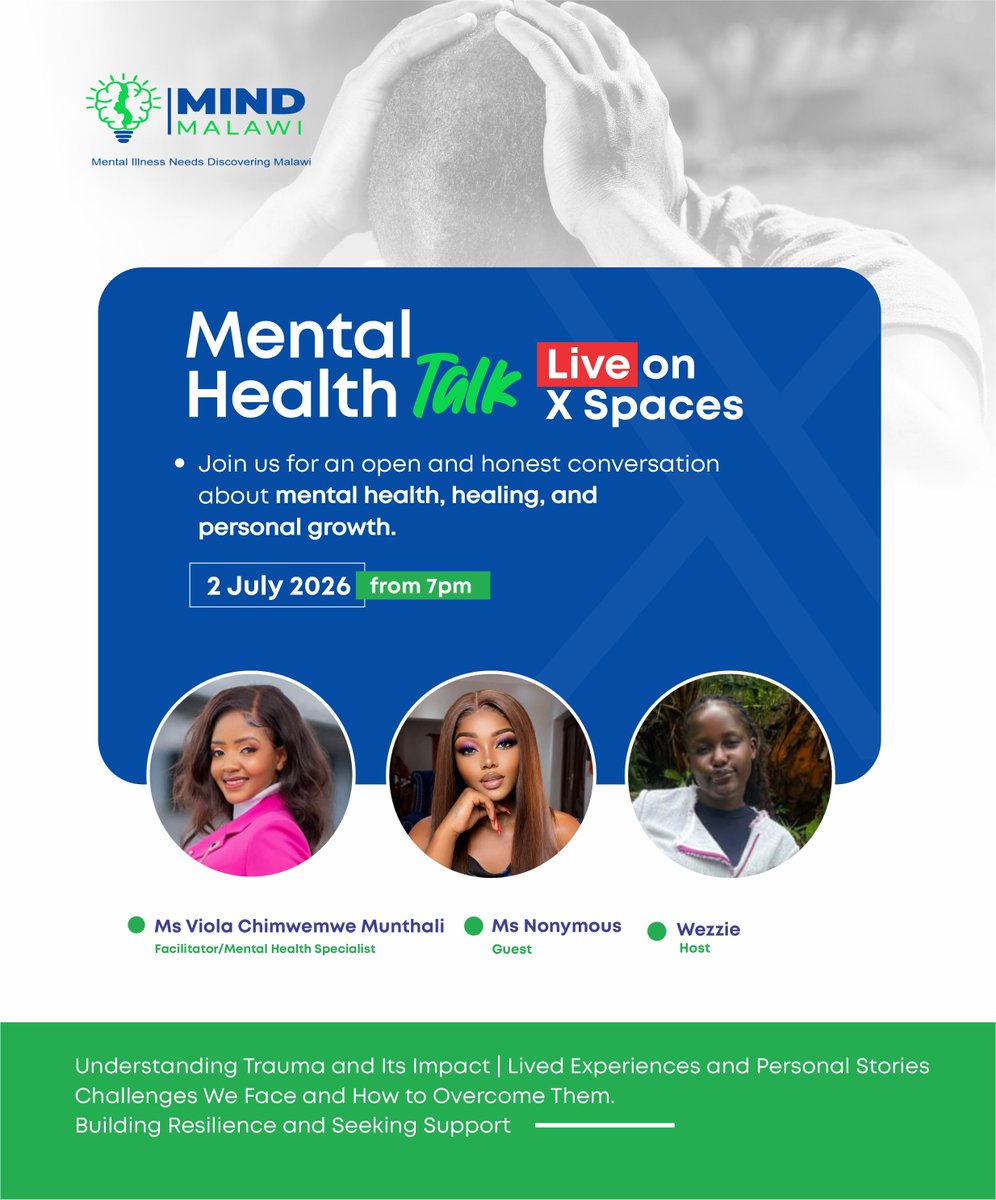MIND_Malawi's tweet photo. Join us tonight at 7pm as we hold deep conversation with Ms Nonymous focusing on Healing and Personal Growth https://t.co/lxC204ueR6