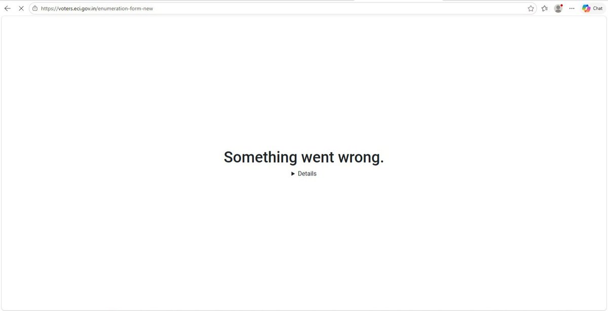 Namashkaram's tweet photo. @ECISVEEP after login with otp and O
on clicking "Fill Enumeration Form" on https://t.co/7663CAHZ9B the below error page is displaying from today morning. 8 hrs since issue is not resolved. The website operating team should provide solution on priority. https://t.co/hnbfufV8sd