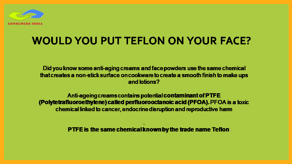 consumersindia's tweet photo. Would you put Teflon on your face?
Did you know some anti-aging creams use the same chemical that creates a non-stick surface on cookware to create a smooth finish?
#consumersindia #jagograhakjago #climatechange #cosmetics #antiageing #health
https://t.co/RYEStZMby6 https://t.co/teL2h0L7WL