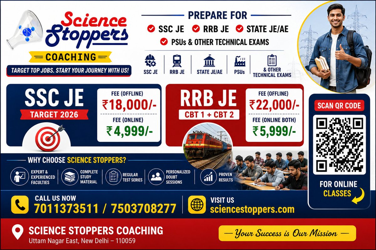 singhkolha's tweet photo. Join Science Stoppers For #ssc_je #RRB_JE #JE #AE #GATE #EXAM  Call 7011373511 and Visit - https://t.co/cInq9G3uBk https://t.co/oK38S718wV