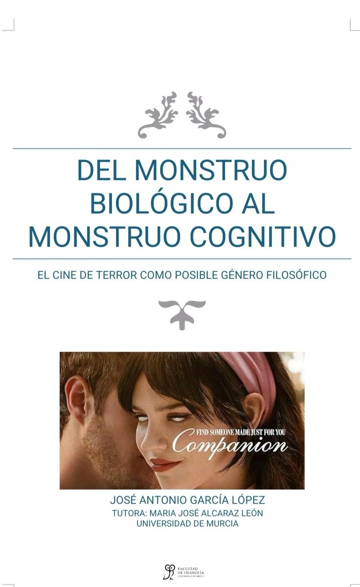 joseaportero1's tweet photo. Buenos días. Acabo de exponer mi TFM. "Del monstruo biológico al monstruo cognitivo. El cine de terror como posible género filosófico". Aquí dejo el enlace por si hubiese alguien interesado en leerlo. Si os apetece comentar cualquier cosa, ya sabéis. 👇🏻🎬
https://t.co/FgH7UBbrHV https://t.co/GbdHBEjIL9