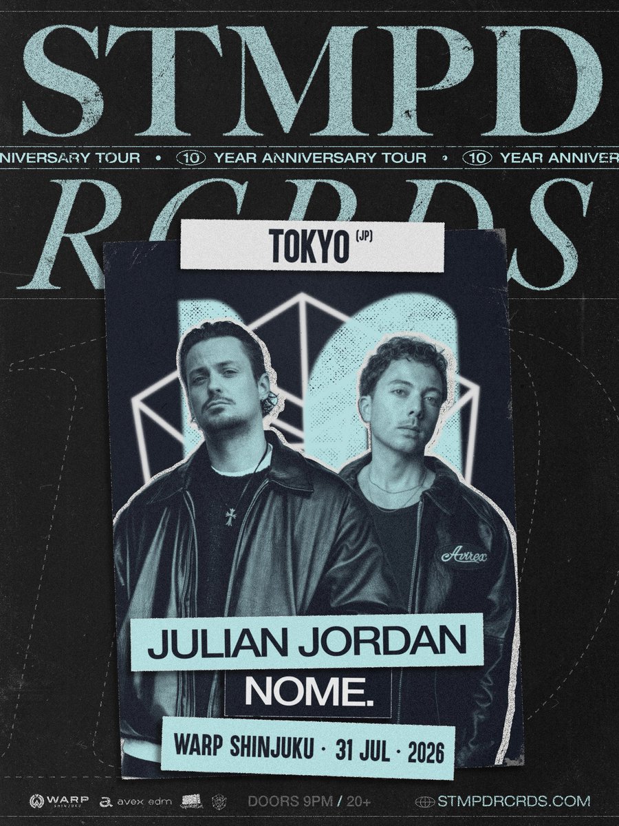stmpdrcrds's tweet photo. TOKYO ❤️🇯🇵 we couldn’t stay away for long!! after huge shows across the Americas and China, we’re back with @JulianJordan and NOME. at @WARP_SHINJUKU on July 31 👀 who’s joining us?? https://t.co/cygaIxbIHk