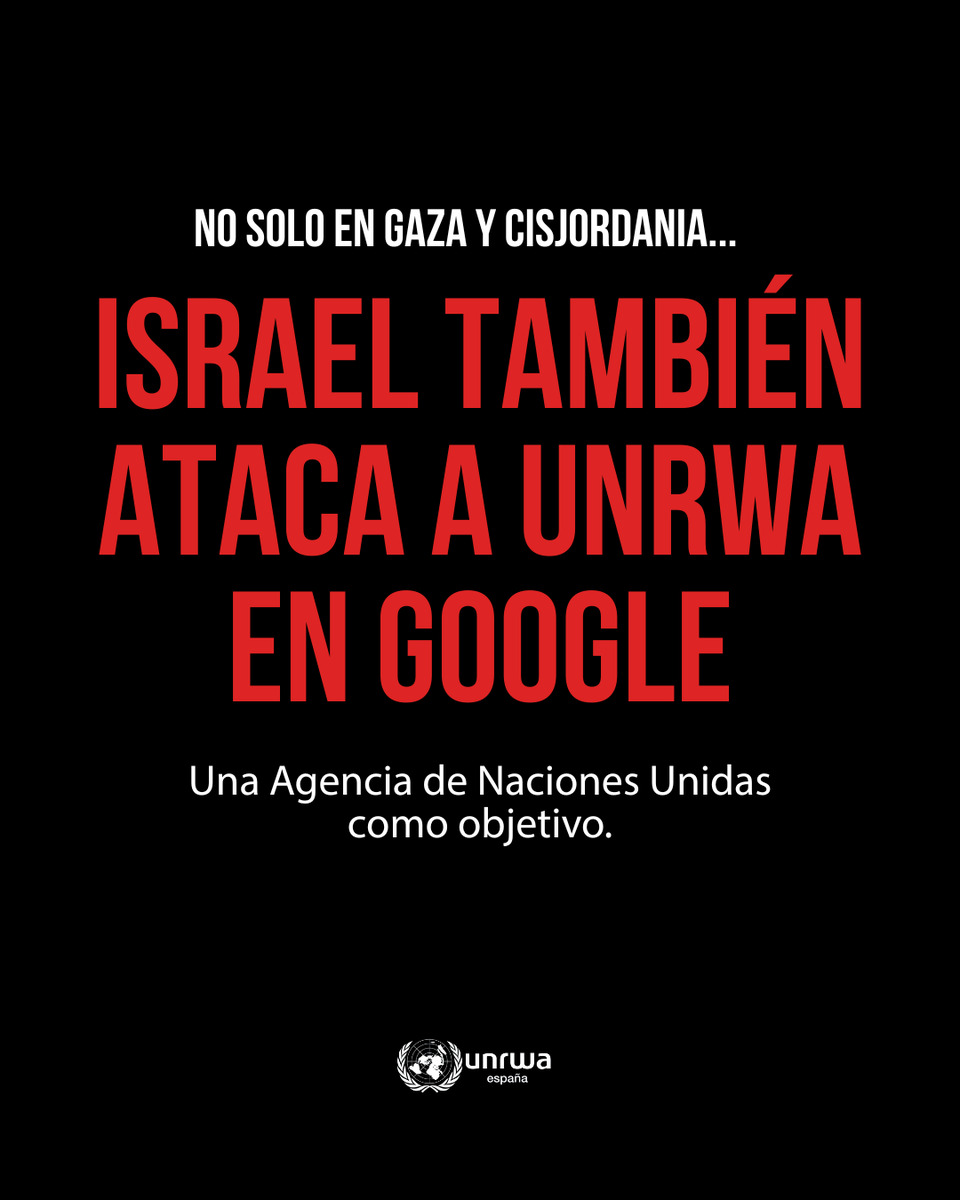 UNRWAes's tweet photo. El gobierno israelí financia anuncios en Google para desacreditar a UNRWA. 
▸ Eligen objetivo: UNRWA, 75 años apoyando a millones de refugiados y refugiadas de Palestina
▸ Atacan con información falsa. Sin pruebas.
Atacar a UNRWA es atacar a Palestina.
🔁 Comparte, que se sepa https://t.co/yGuYzMHq1p