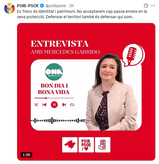 ppbalears's tweet photo. Mercedes Garrido, responsable de l'autopista Llucmajor-Campos i d'autoritzar la construcció de 3.000 xalets en sòl rústic, et parla de protecció del territori. 

És cinisme o viu una realitat paral·lela? No t'ho perdis! 👇 https://t.co/NQkJwrhZni