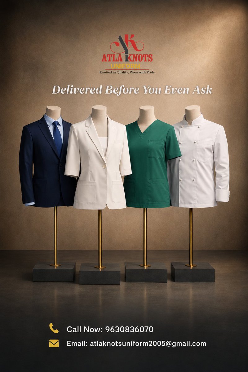 AtlaUni's tweet photo. When deadlines matter, trust Atla Knots Uniform to deliver premium
📞 Call Now: 9630836070
📧 Email: atlaknotsuniform2005@gmail.com
Get your custom uniforms delivered on time—every time!

#AtlaKnotsUniform #UniformManufacturer #CustomUniforms #CorporateUniforms https://t.co/mzrDcoy5UC