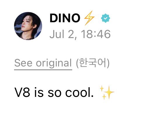 minghaocheoI_'s tweet photo. DINO WEVERSE POST OMG 🥹🥹🥹🥹🥹 dino saying v8's so cool 🥹🥹🥹 https://t.co/bfjBilRPXI