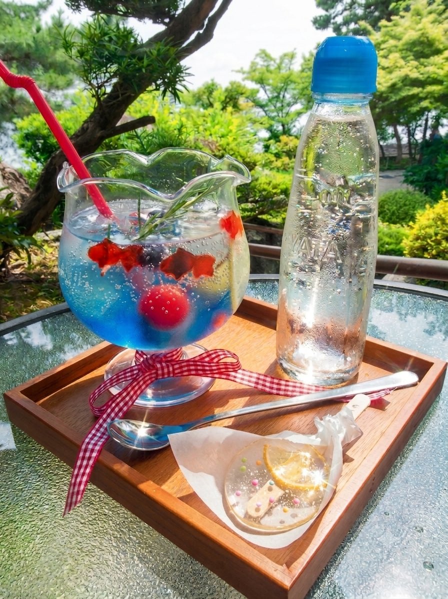 consola_uji's tweet photo. 本日より＼夏の思い出 硝子鉢ゼリーソーダ／startしております🌻🫧　ゼリーやもちもちの白玉＆果実を閉じ込めた、見た目も味わいも夏の思い出になる一杯です！飴細工のうちわポイで金魚すくいもお試しくださいね𓂃◌𓈒𓐍
#喫茶コンソラ
#金魚すくいのできるソーダ
#京都宇治 https://t.co/n8V3C7guro