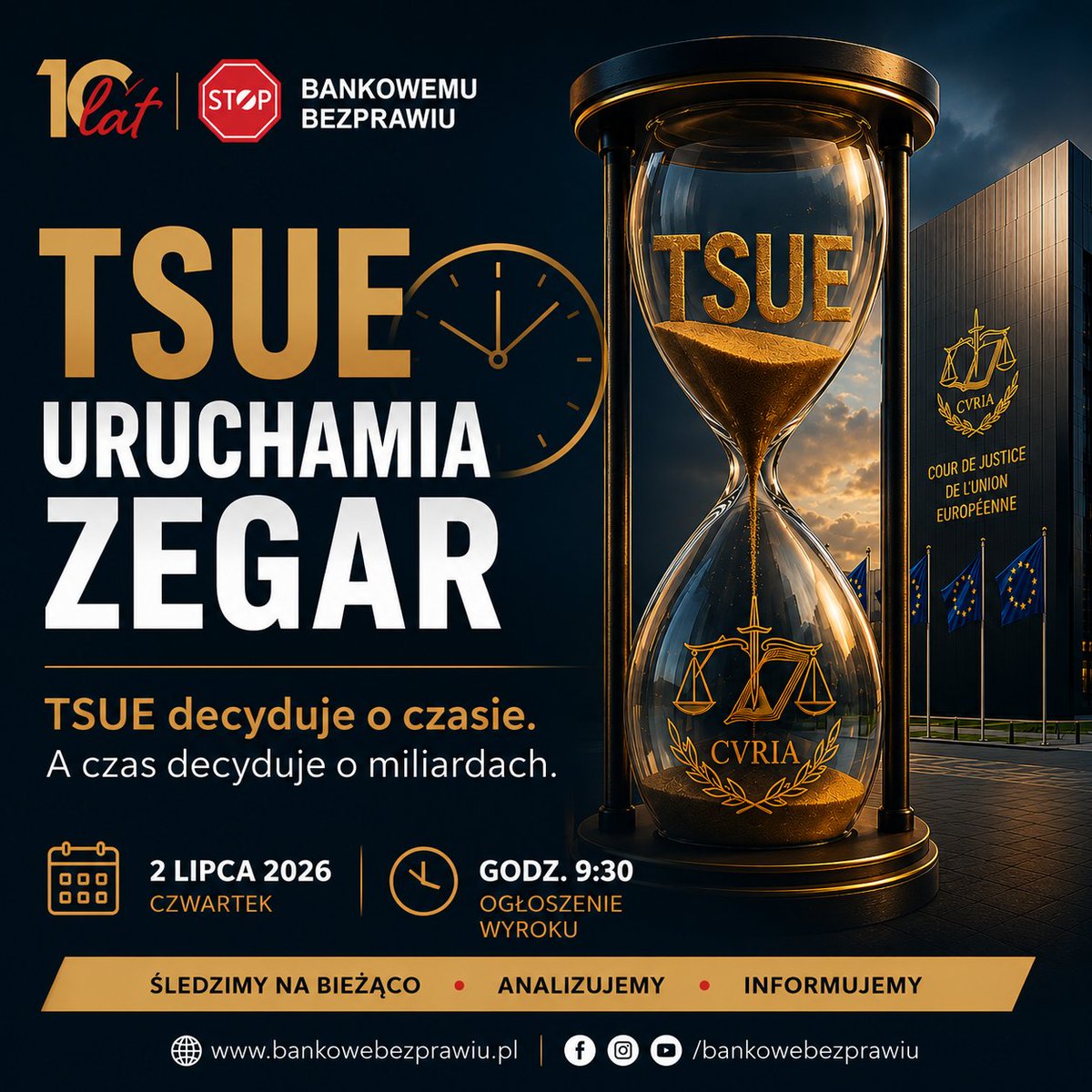 SBBezprawiu's tweet photo. TSUE URUCHAMIA ZEGAR
Dziś o 9:30 TSUE ogłosi wyrok w sprawach C261/25 i C262/25 dotyczących przedawnienia roszczeń banków po unieważnieniu umów frankowych.
Dlaczego ten wyrok może mieć znaczenie dla tysięcy kredytobiorców?
#TSUE #KredytyFrankowe #Przedawnienie  #SBB https://t.co/YrVHqAJcfJ