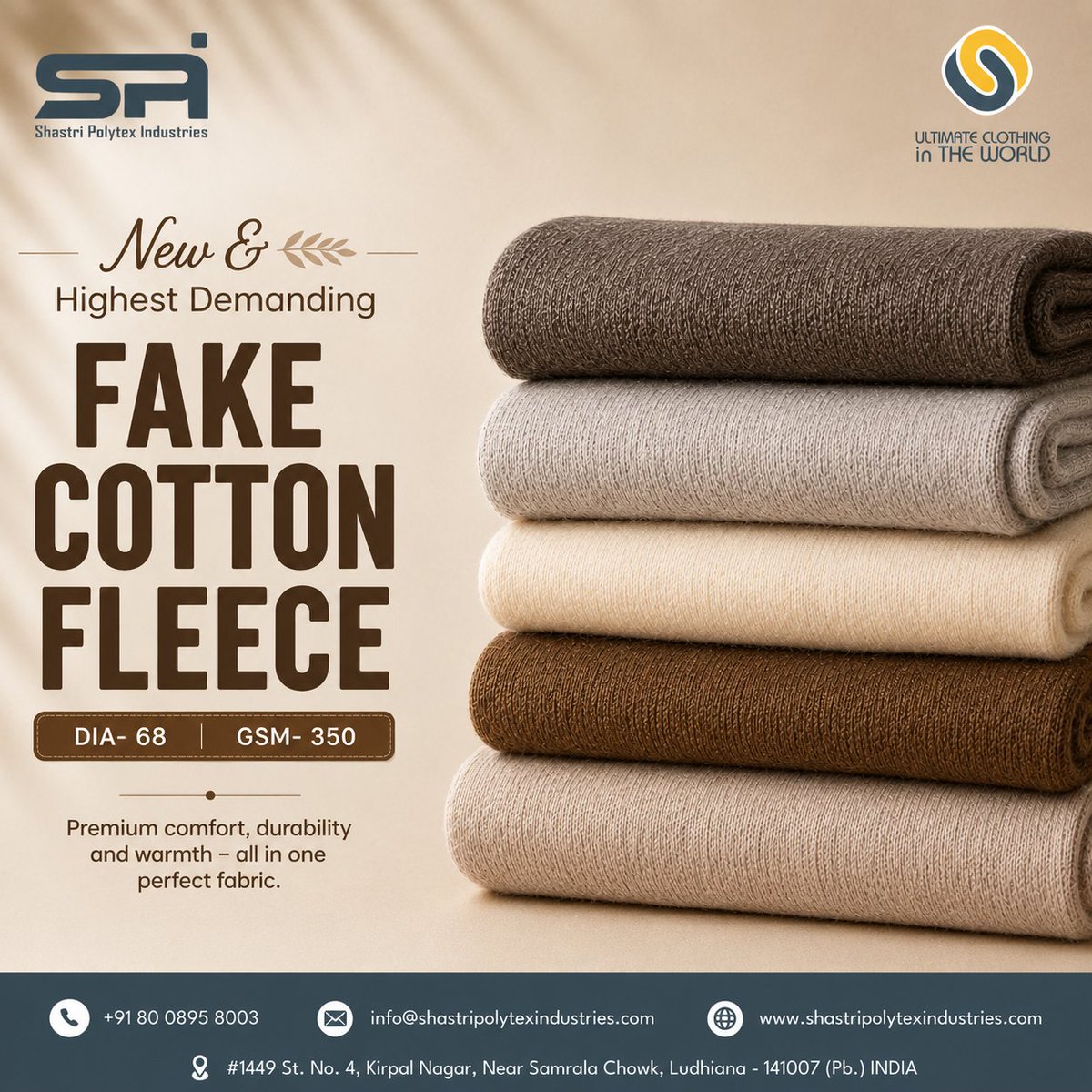 ShastriPolytex's tweet photo. Manufactured with precision, our Fake Cotton Fleece Fabric offers outstanding warmth, durability, and consistent quality for modern apparel.
Engineered for Everyday Comfort.
#ShastriPolytexIndustries #FakeCottonFleeceFabric #SportsFabric #LowerFabric #TShirtFabric #QualityMatters https://t.co/VO8QYjxtxz