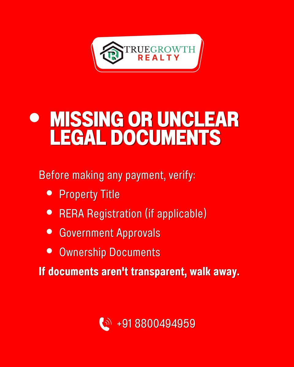 tgr2902's tweet photo. Every great property deal starts with careful verification. Don't let hidden risks turn your investment into a costly mistake. Swipe through to learn the key red flags every buyer and investor should watch before making a property decision.

#realestate #property #deals #home https://t.co/2XxhtPzpat