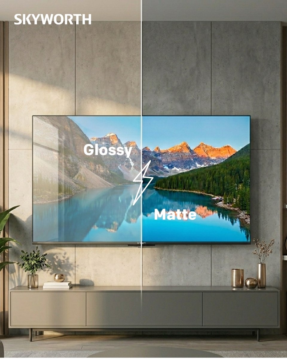 SkyworthSA's tweet photo. The ultimate screen showdown: Glossy ✨ vs. Matte

Whether you want vibrant, inky blacks or a reflection-free view in a bright room, we’ve broken down exactly how to choose the perfect display for your space.
Swipe to find your perfect fit!
#SkyworthSA #GoogleTV https://t.co/jZ6c1W2LsF