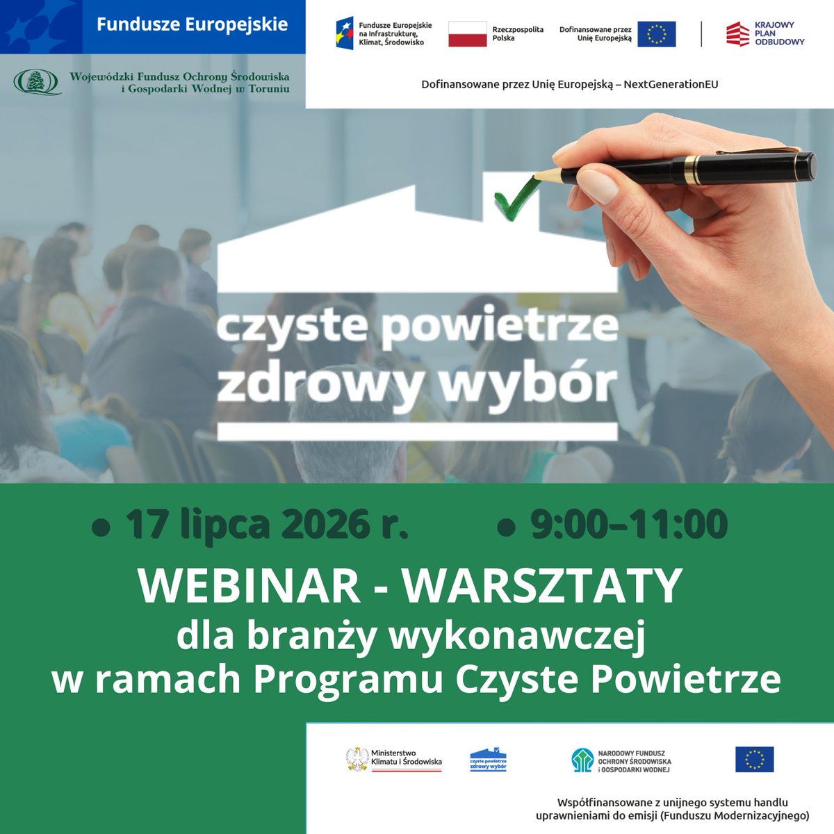 toruniu's tweet photo. Bezpłatne warsztaty dla Wykonawców #CzystePowietrze!

17 lipca 2026 r. (piątek)
9:00–11:00

Obowiązuje rejestracja - sprawdź: https://t.co/ShOuYiFzJO [zakładka aktualności]

#FunduszeUE  #FEnIKS #KPO #FunduszModernizacyjny @fundusze_eu @MKiS_GOV_PL  @MFIPR_GOV_PL @NFOSiGW https://t.co/TOWV49Cyct