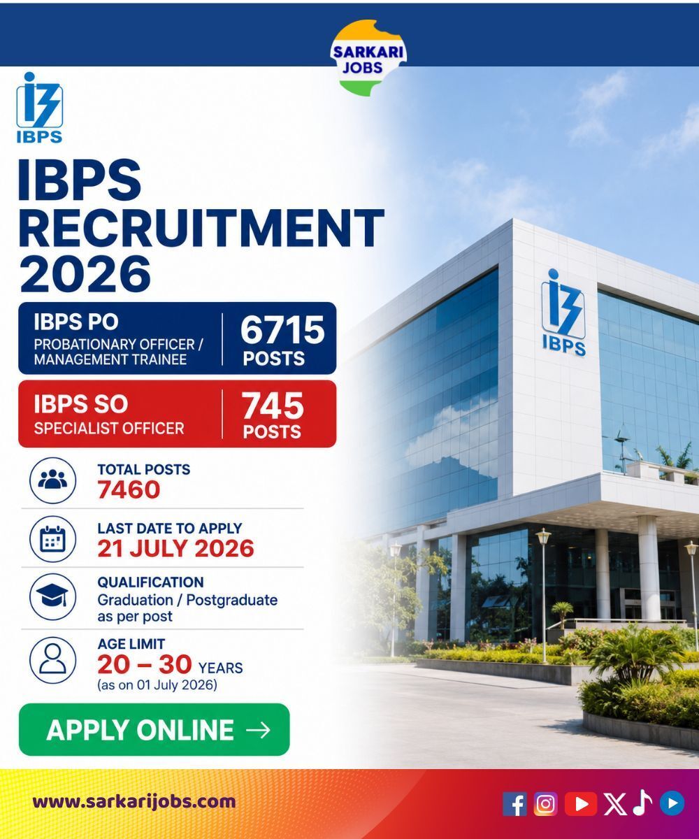 sarkarijobscom_'s tweet photo. IBPS Recruitment 2026 for 7460+ Probationary Officer / Management Trainees, Specialist Officers and Other

Details: https://t.co/hZn5B5sqjH 

#ibps #sarkarijobs #india https://t.co/5tSdukCFgN