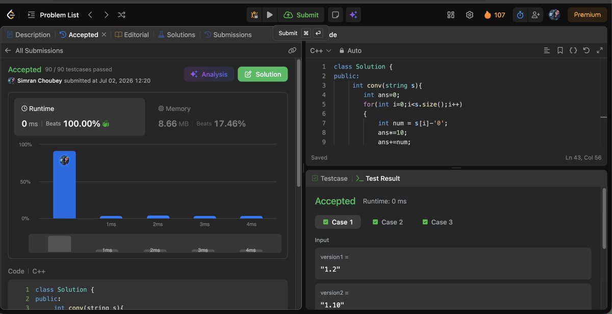 SimranKuma76498's tweet photo. 🔥 Day 32/45 – #SDESheetChallenge

✅ Valid Anagram
✅ Count and Say
✅ Compare Version Numbers
Still decoding strings. 🚀
@striver_79
@takeUforward_

#DSA #Java #LearnInPublic https://t.co/qXpYhRQx6s