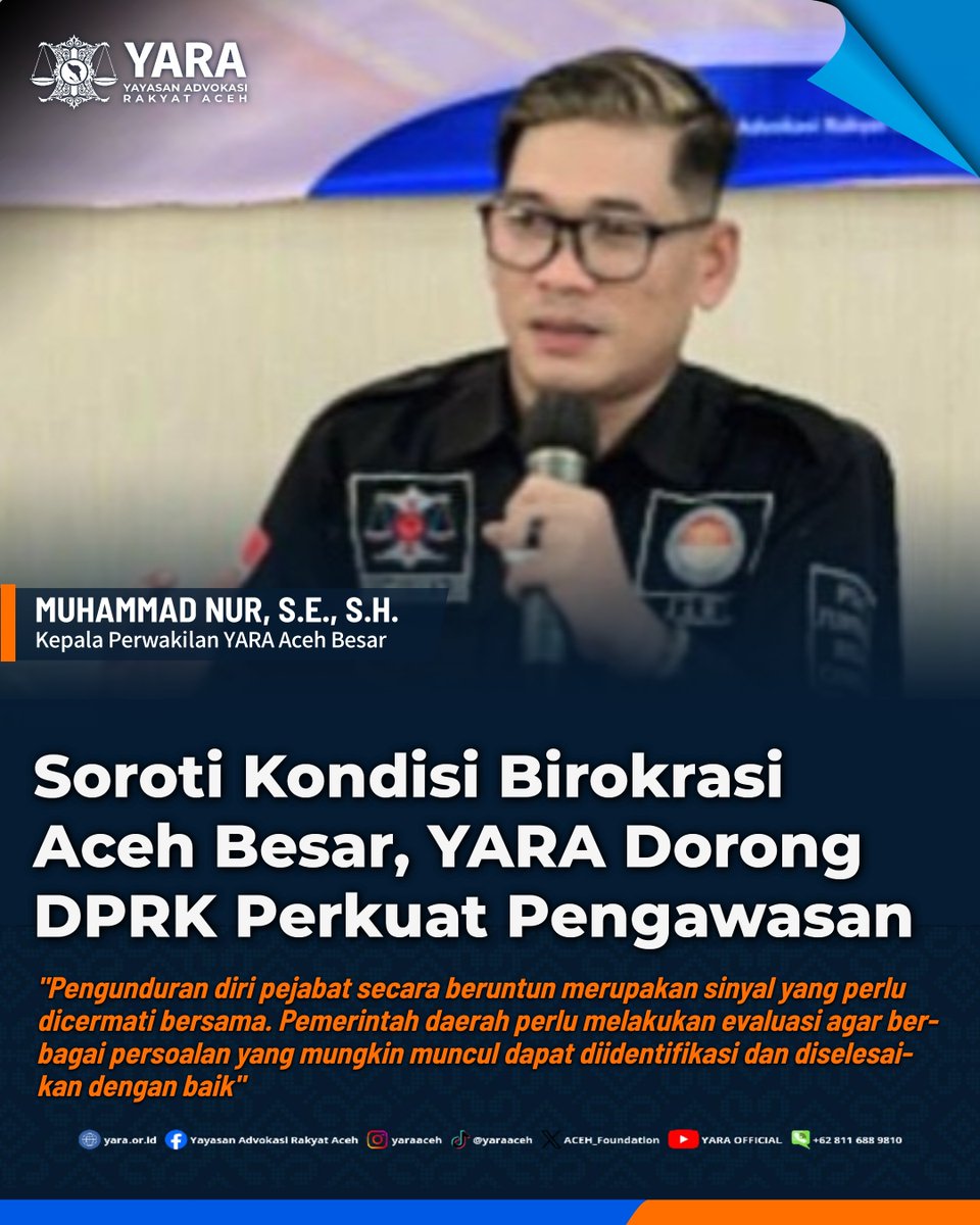 ACEH_Foundation's tweet photo. 📰 #PublicUpdate | Yayasan Advokasi Rakyat Aceh (YARA) Perwakilan Aceh Besar menilai kondisi tata kelola birokrasi di Pemerintah Kabupaten (Pemkab) Aceh Besar perlu mendapat perhatian serius.
#YARA #AcehBesar #pengawasan #monitoring https://t.co/e5A95hlLMF