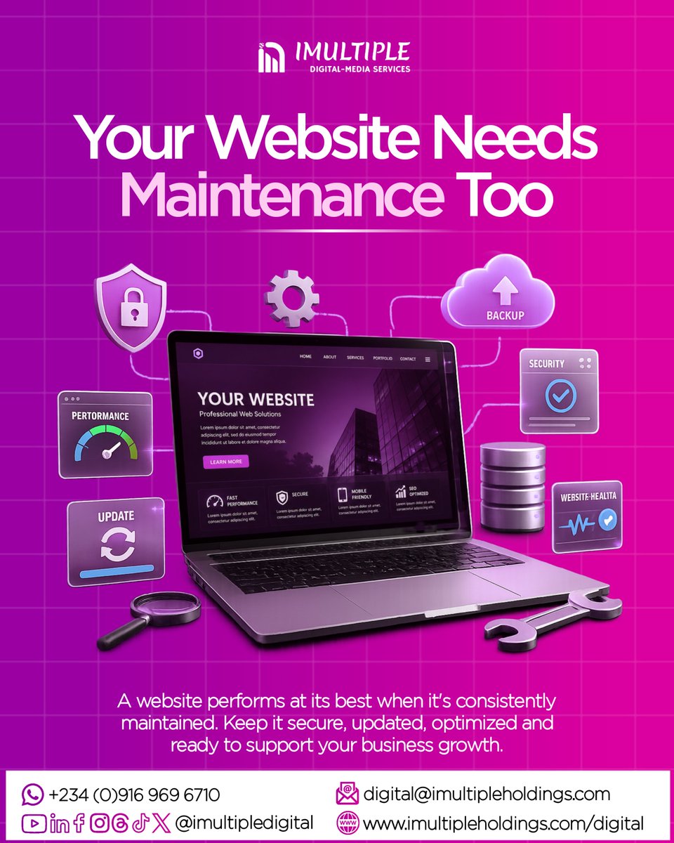 imultipledms's tweet photo. A website that isn't maintained will eventually stop performing the way it should.

At iMultiple Digital, we help businesses keep their websites secure, updated, optimized and performing at their best so they can focus on growth.

Let's help you keep your website running smoothly https://t.co/1za5uM6DpJ
