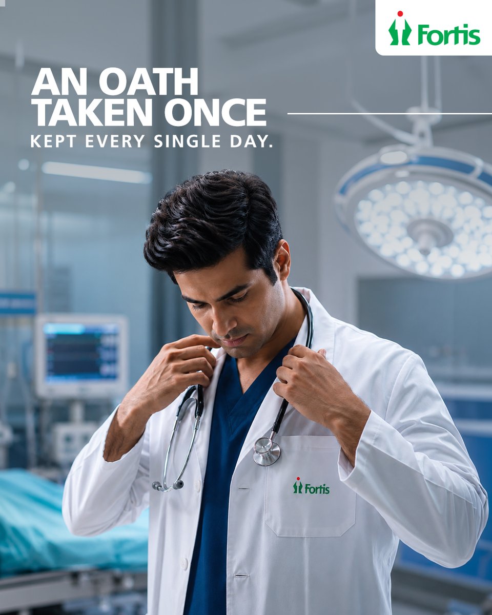 fortis_hospital's tweet photo. Most people take an oath once. Doctors keep it every single day.

In the early morning rounds before the world wakes up. In the operating theatre at 3am. In the quiet moment before walking into a difficult conversation. In the decision made not just with expertise  but with heart.

This National Doctors' Day, we see you. We honour you. We thank you.

#NationalDoctorsDay #FortisHealthcare #AtFortisWeCare